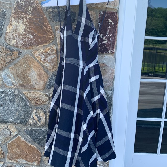 anthropologie plaid halter dress Anthropologie x Maeve Blue Tartan Plaid 90s